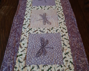 Dragonfly Table Runners in Lavenders and Purples Machine Embroidered