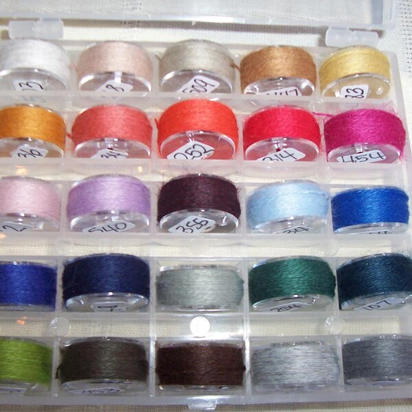 Genziana Wool Thread 25 Color Bobbin Set  #3 for Wool Applique Sue Spargo Colors