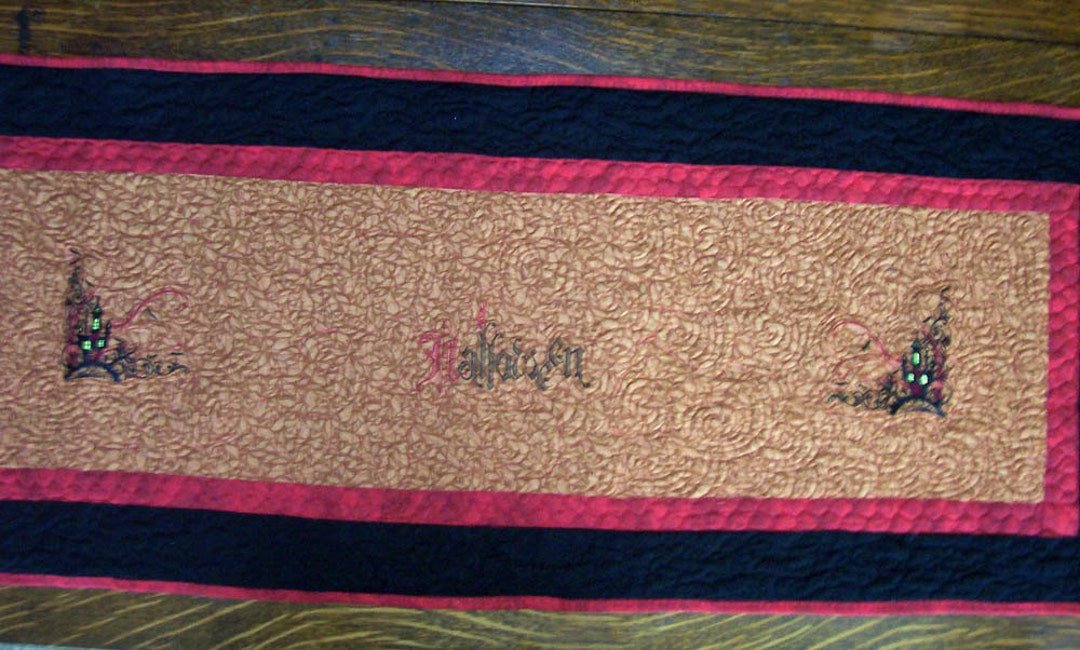 TABLE RUNNER - Halloween Haunted House Table Runner Machine Embroidered ...