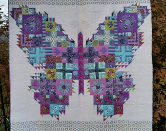 THE BUTTERFLY Quilt Handmade, Custom Quilted- 88" X 94" Tula Pink OOP Fabrics Acacia, Fox Field, Salt Water, The Birds & The Bees