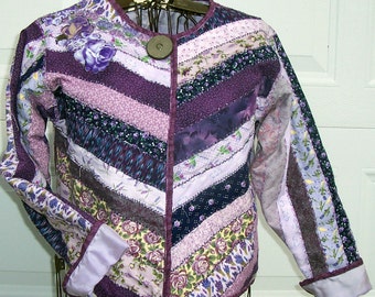 Purple Roses quilted sweatshirt jacket-Adult size S