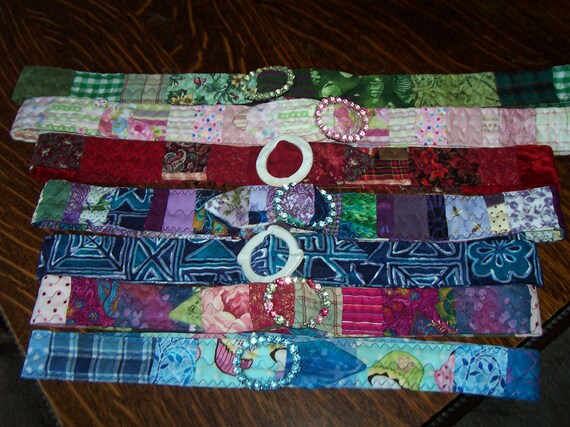 Red Velvet Quilted Belt With Vintage White Plastic Buckle