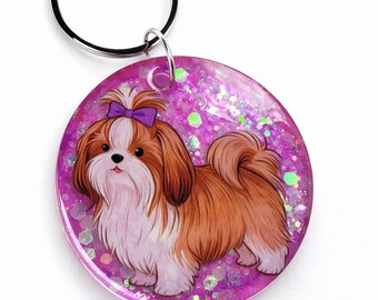 Shih Tzu-dogtag, handgemaakte sleutelhanger van hars