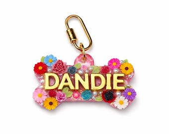 Gepersonaliseerde hondenpenning met bloemen – Aangepast ID-tag van harsbot