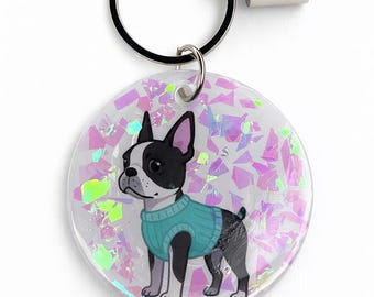 Boston Terrier-sleutelhanger, handgemaakte harssleutelhanger