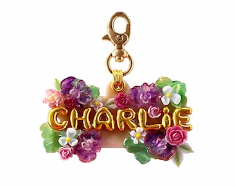 Aangepaste hondenpenning met bloemen Gepersonaliseerde huisdier-ID
