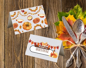 Thanksgiving Place Cards Printable • Editable Fall Dinner Table Decor (Digital Download)