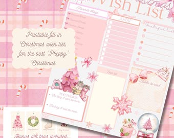 Christmas wish list - Preppy Christmas teen pink Wishlist bonus Christmas pink gift tags included
