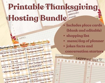 Thanksgiving menu planner - Thanksgiving hosting bundle with place cards