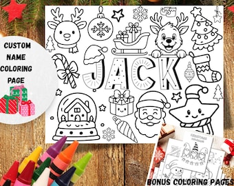 Custom name Christmas coloring page - Printable digital file
