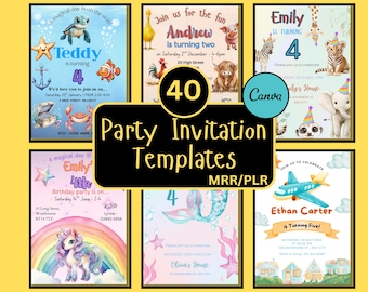 40 Party Invitation Canva Templates with MRR/PLR Re-sell Rights.