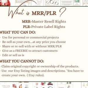 May include: A cream-coloured digital information sheet titled "What is MRR/PLR?". It explains Master Resell Rights and Private Label Rights, detailing permitted and prohibited uses of the products. Text is in a brown font.