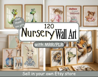 MRR & PLR Wall Art - 120 Nursery Wall Art Prints with Commercial License