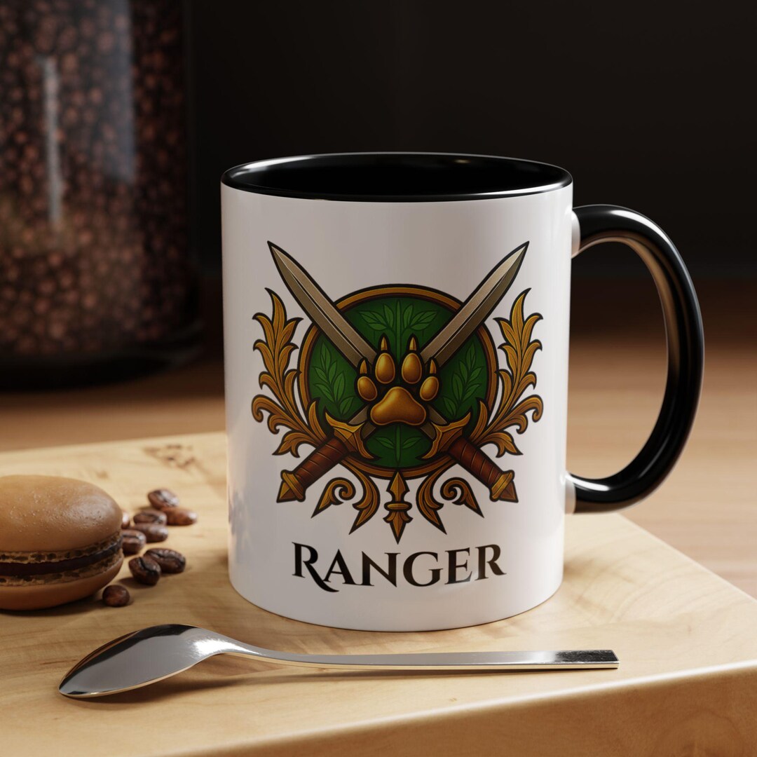 Ranger Dnd Class Emblem Accent Coffee Mug | Fantasy Archer Sword Badge ...