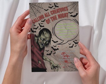Spooky Zombie Halloween Party Invitation: Editable Canva Template (Digital Invite)