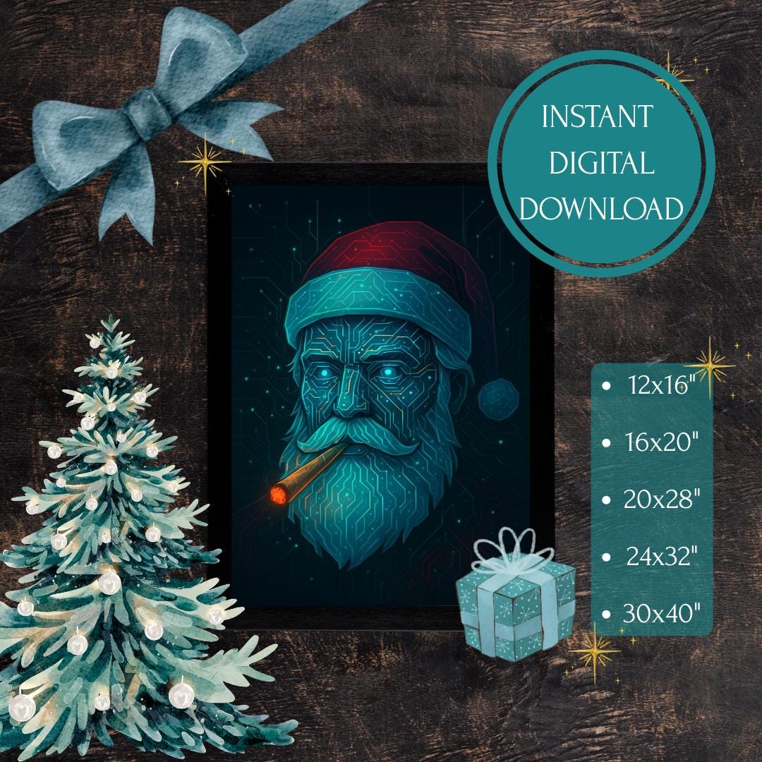 Cyber Santa AI Art Print,futuristic Christmas Wall Decor,digital Santa ...
