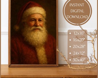 Vintage Santa Claus Portrait Digital Art Print,Digital Art,Classic Christmas Wall Decor,Instant Download,Digital Download,Santa Wall Art