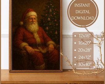 Vintage Santa Claus Portrait Digital Art Print,Digital Art,Classic Christmas Wall Decor,Instant Download,Digital Download,Santa Wall Art