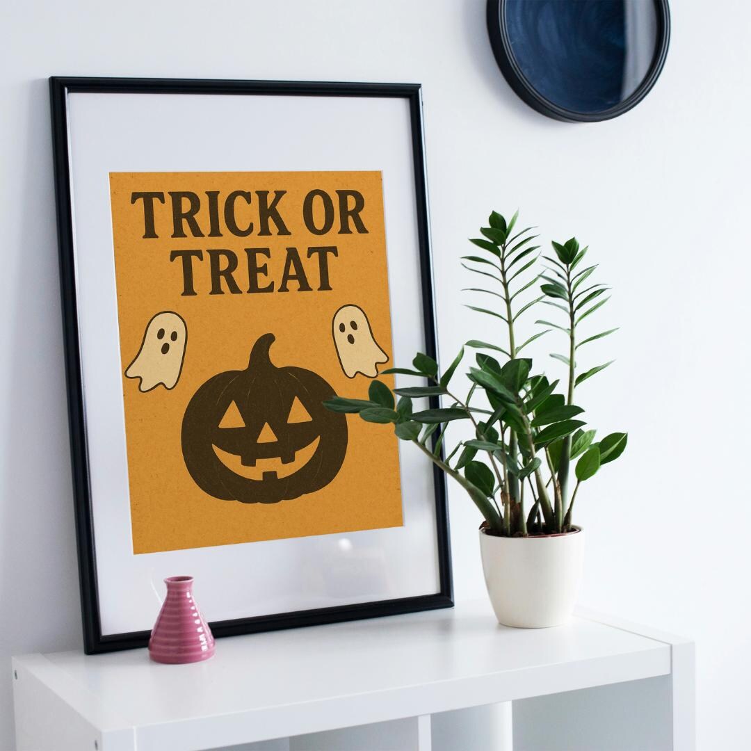 Halloween Wall Art,printable Decor,trick or Treat Sign,retro Pumpkin ...