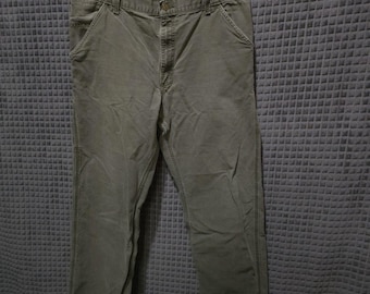 Carhartt Canvas Carpenter Work Pants 38x32 Mens Gray Cargo Cotton Jeans Utility