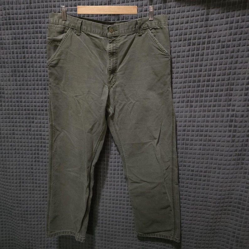 Carhartt Canvas Carpenter Work Pants 38x32 Mens Gray Cargo Cotton Jeans Utility image 1