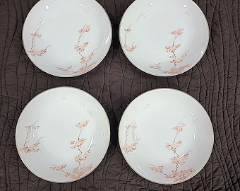 Set of 4 Fukagawa Arita Soup Bowls Gold Maple Leaf 905 HandPainted Japan 7.5in Fine China