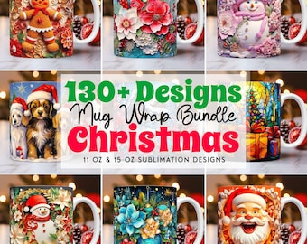 Paquete de más de 130 envoltorios para tazas navideñas / Tazas PNG de 325 ml y 405 ml (descarga digital)