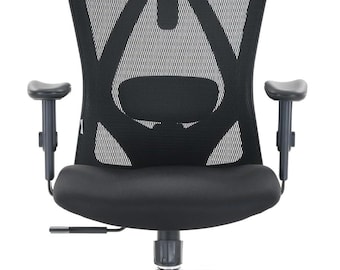 Silla de oficina ergonómica de malla con reposacabezas y soporte lumbar, respaldo alto y reposabrazos ajustables, capacidad de carga de 150 kg.