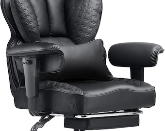 Sedia da ufficio ergonomica alta e robusta con poggiapiedi, sedia da gaming ampia e reclinabile, 150 cm, in pelle, con braccioli regolabili, supporto per scrivania.