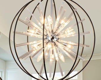 Lampadario moderno a globo nero con cristalli, 12 luci D27, lampadario di lusso da soffitto per ingresso, sala da pranzo, atrio e soggiorno.