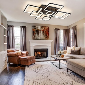 Lámpara de techo LED moderna regulable, de montaje empotrado, color negro, con anillo acrílico y mando a distancia para salón o dormitorio.