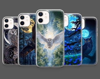 Moonlit Owl Phone Case Night Owl Bird Cover for iPhone 17Pro, 16, 15, 14, 13, 12,Samsung S25, S24, S23Fe, S22, A17, A26, A56, Pixel 10, 9Pro