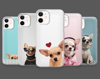 Funda para teléfono con diseño de cachorro de chihuahua para iPhone 17Pro, 16, 15, 14, 13, 12, Samsung S25, S24, S23Fe, S22, A17, A26, A56, Pixel 10, 9