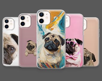 Mops Handyhülle Welpe Hund Lustig Tier Cover für iPhone 17Pro, 16, 15, 14, 13, 12, Samsung S25, S24, S23Fe, S22, A17, A26, A56, Pixel 10, 9