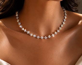 Collier princesse argenté | Tour de cou trèfles argenté acier inoxydable–  Idée cadeau femme