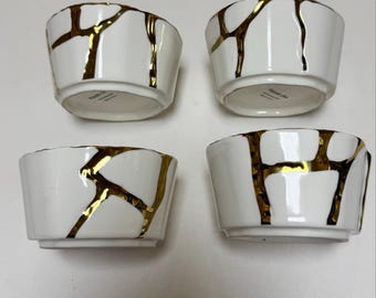 Ensemble de 4 bols de service style Kintsugi Or blanc Piccole Ore