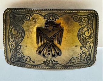 Boucle de ceinture amérindienne Thunderbird vintage des années 1970, tribu du sud-ouest des États-Unis