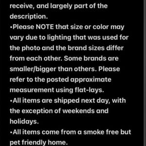 May include: Text on a black background, titled "~GENERAL DISCLAIMER~". The text details the item's condition, variations in size and color, shipping, and storage. It also mentions the items come from a smoke-free, pet-friendly home.