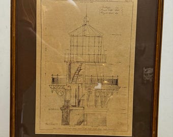 Impression d'art encadrée vintage Phare du cap Hatteras NC 1869 dessin d'architecture
