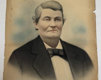 Photographie ancienne de portrait sépia coloré à la main, 1823-1897, 20 x 16 po.