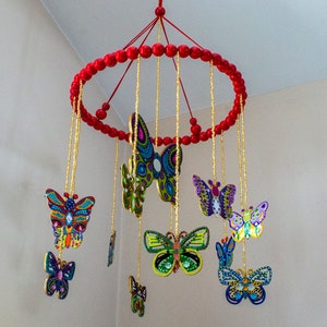 Colorful handmade butterfly mobile