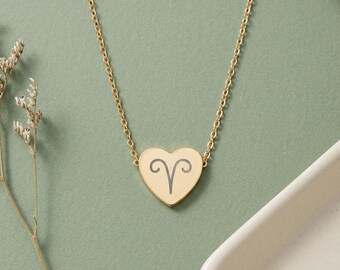 Collar con colgante de corazón del zodíaco grabado con signo estelar, joyería astrológica, regalo para ella, collar con dije de corazón celestial