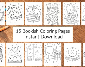 Páginas para colorir de fantasia, 15 folhas para colorir imprimíveis com tema literário, livro de colorir mágico para adultos em PDF, presente para leitores de fantasia, download instantâneo