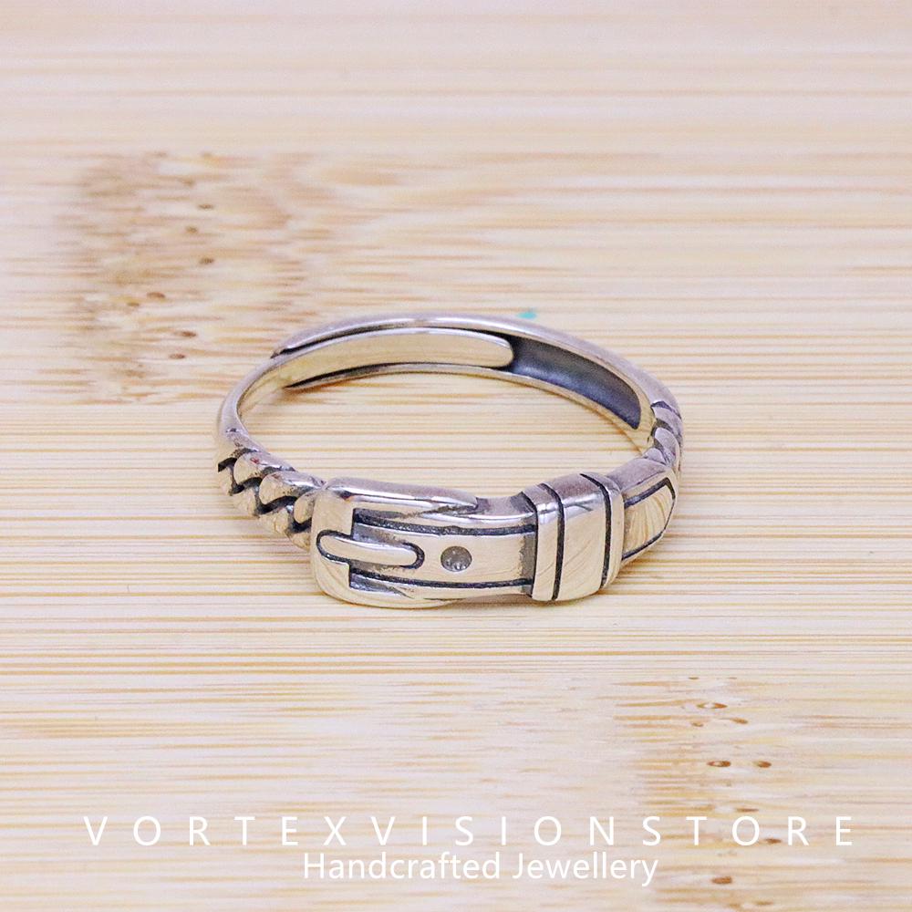Antique Finish 925 Sterling Silver Belt Buckle Band Ring – Adjustable, Gift Ready - View #10
