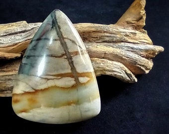 Picasso Marble Designer Cabochon, Flattened Teardrop Shape, Beautiful Mix of Colors in Gray, Russet and Cream, Ethical Gemstones