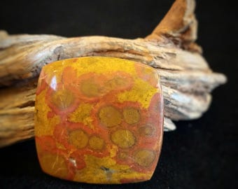 Morgan Hill Poppy Jasper Designer Cabochon, Square Cushion Shape, Red, Gold & Green Colors, Jewelry Making Supplies, Semiprecious Gemstone