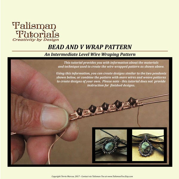 TUTORIAL: Wire Wrapping Pattern, Bead and V Wrap Design. Copper Wire Jewelry Instruction, Intermediate Level PDF Instant Download Lesson