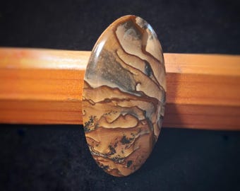 Blue Biggs Jasper Semiprecious Gemstone Cabochon, Elongated Oval Shape, Gemstone for Silversmithing, Picture Jasper