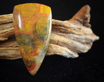 Morgan Hill Poppy Jasper Designer Cabochon, Shield or Triangle Shape, Red, Gold Colors, Jewelry Making Supplies, Semiprecious Gemstone
