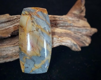 Blue Dream Jasper Designer Cabochon, Elongated Rectangle Cushion Shape, Blue & Gold Picture Jasper, Silversmithing Materials